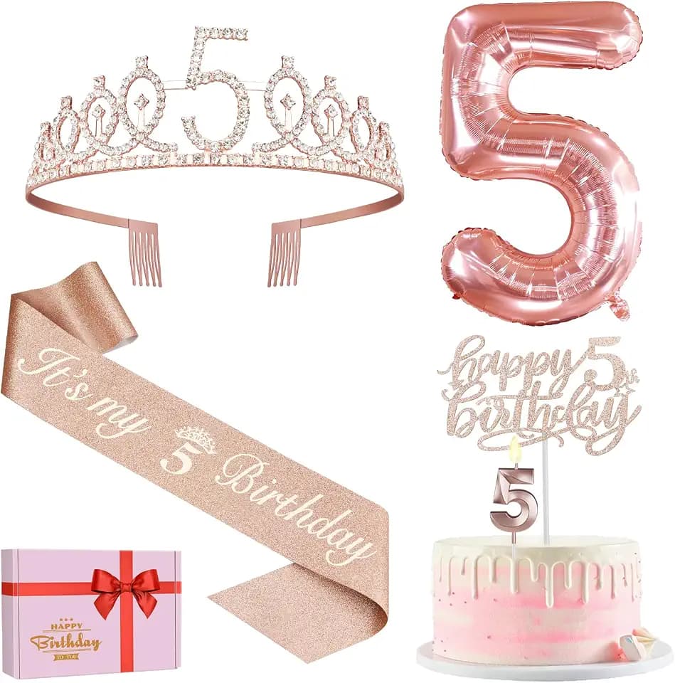 YeohJoy Rose Gold 5th Birthday Decorations Girl