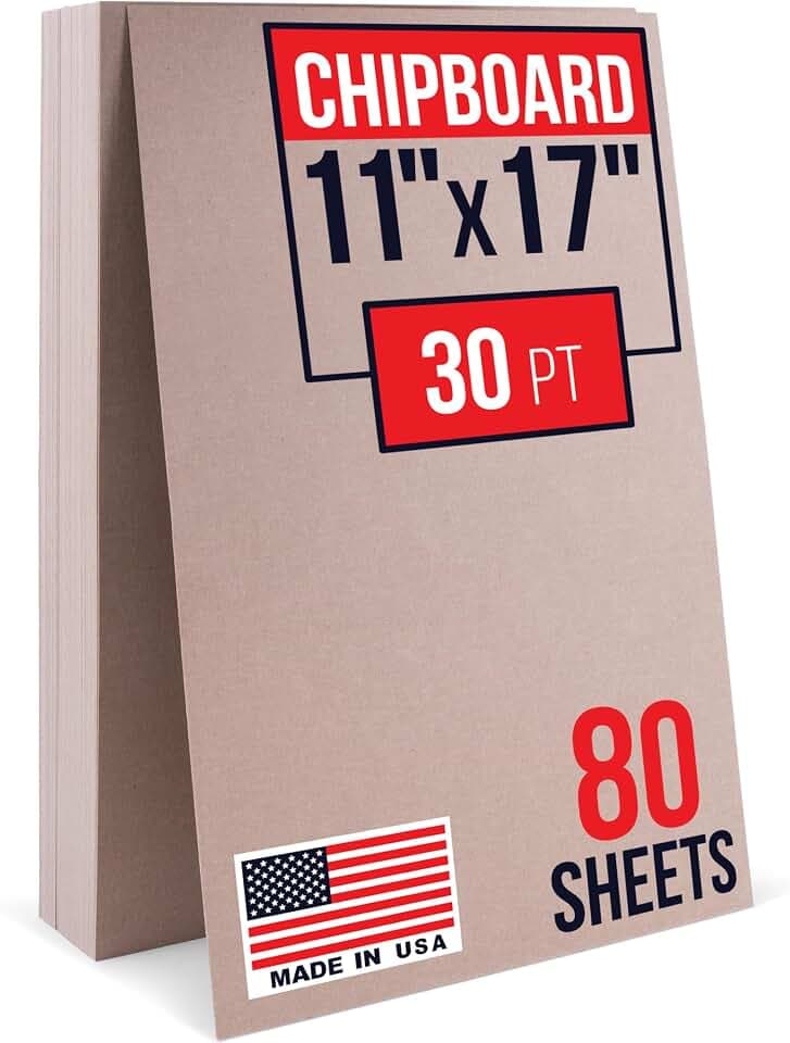 Paclord 11" x 17" Brown Kraft Plain Chipboard Sheets, 30 Pt Thick – Made in USA Durable Cardboard Chipboard for Cardstock Projects, Picture Frame Backing, Scrapbooking – Bundle of 80