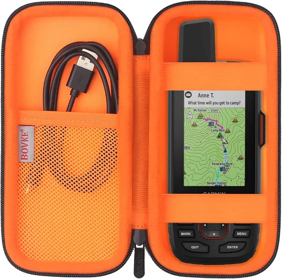 BOVKE Tragetasche für Garmin GPSMAP 64sx/66i/67/67i/66sr/66s/65s/78sc, Garmin inReach Explorer+ Wandern Handheld GPS und Satellitenkommunikator, Netztasche für USB-Kabel und Zubehör, Schwarz