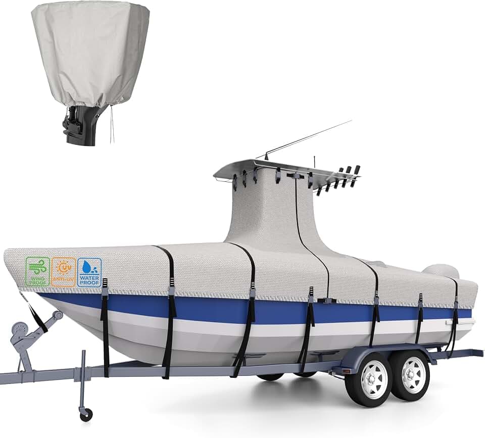 1200D Waterproof 5-Ply T-Top Boat Cover for 20-22ft Center Console Boats