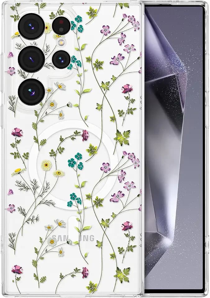 RALEAVO for Samsung Galaxy S25 Ultra Case Floral Magnetic Case,Transparent