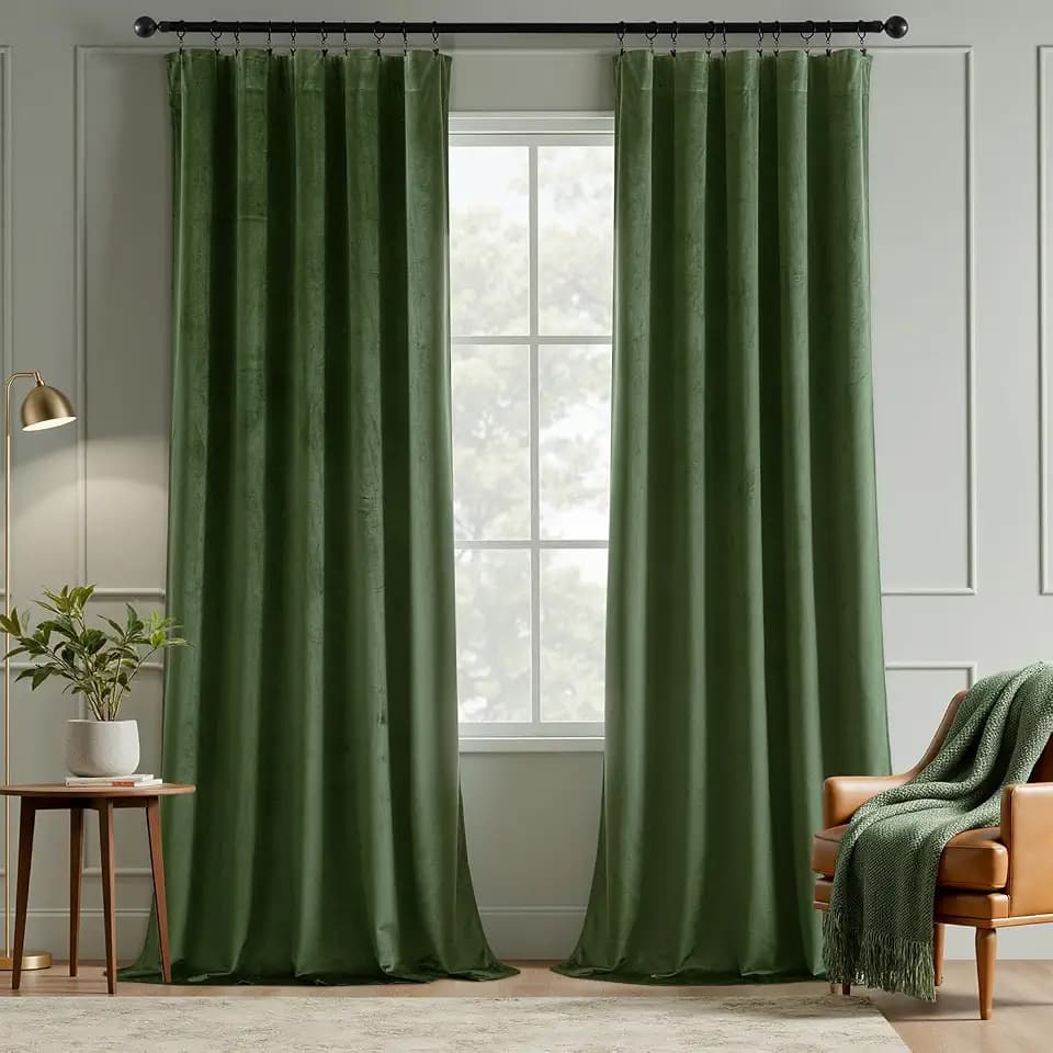 MIULEE Olive Green Velvet Blackout Curtains W40 x L96 Inch, 2 Panels