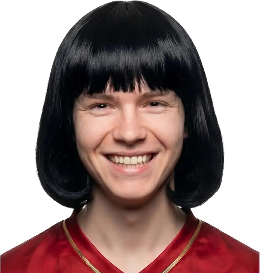 Yan Dream Short Black Bob Wig Funny Wig With Flat Bangs for Cosplay Costume