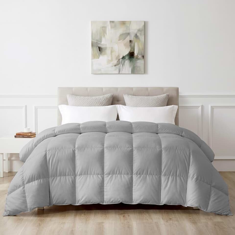 puredown® Goose Feather Down Fiber Comforter Queen Size, Lightweight 100% Cotton Duvet Insert Medium Warmth, Cloud Soft Hotel Luxury Collection Bedding Comforters Grey 98"x98"