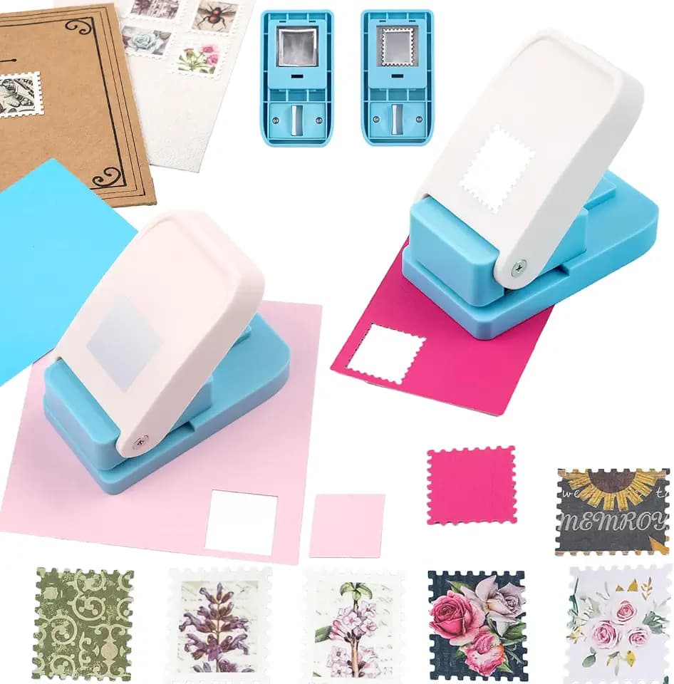 2Pcs/Set 1X0.8inch Rectangular Postage Stamp with 1" Square Punch Set, Scalloped Rectangle Lever Action Craft Punch for Paper Crafting Scrapbooking DIY Card Making Arts Crafts Supplies