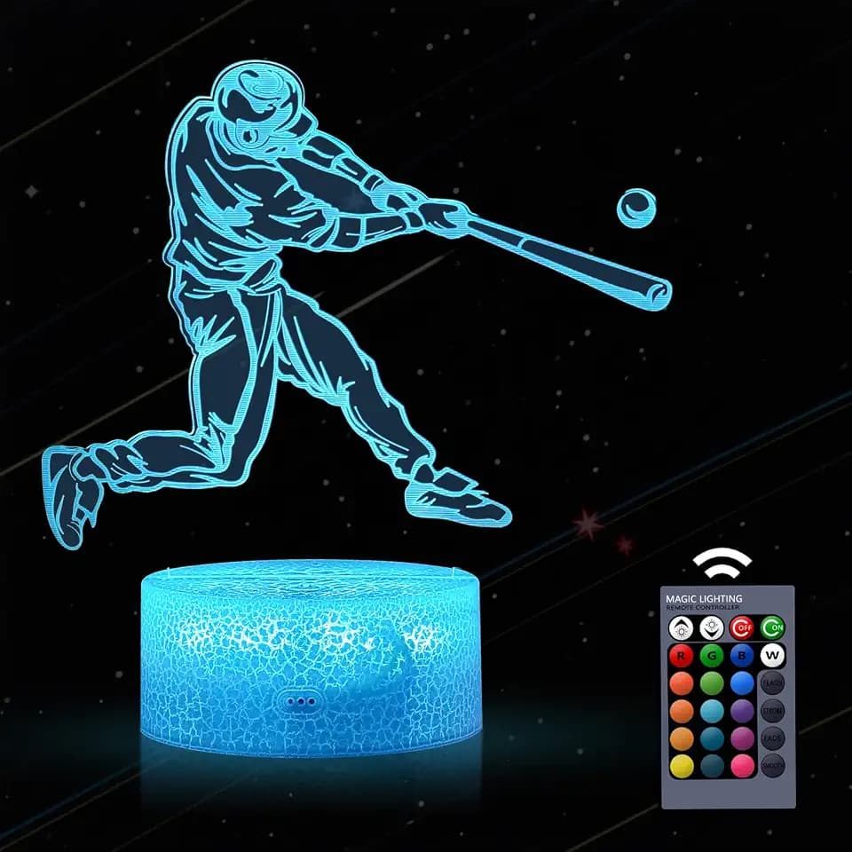 Baseball Gifts for Boys 8-12 3D Lamp Night Light with Remote & Touch Control, 16 Colors Changing + 4 Changing Mode Brightness Room Decor Christmas Birthday Gifts for Kids Boys Girls Sport Fans