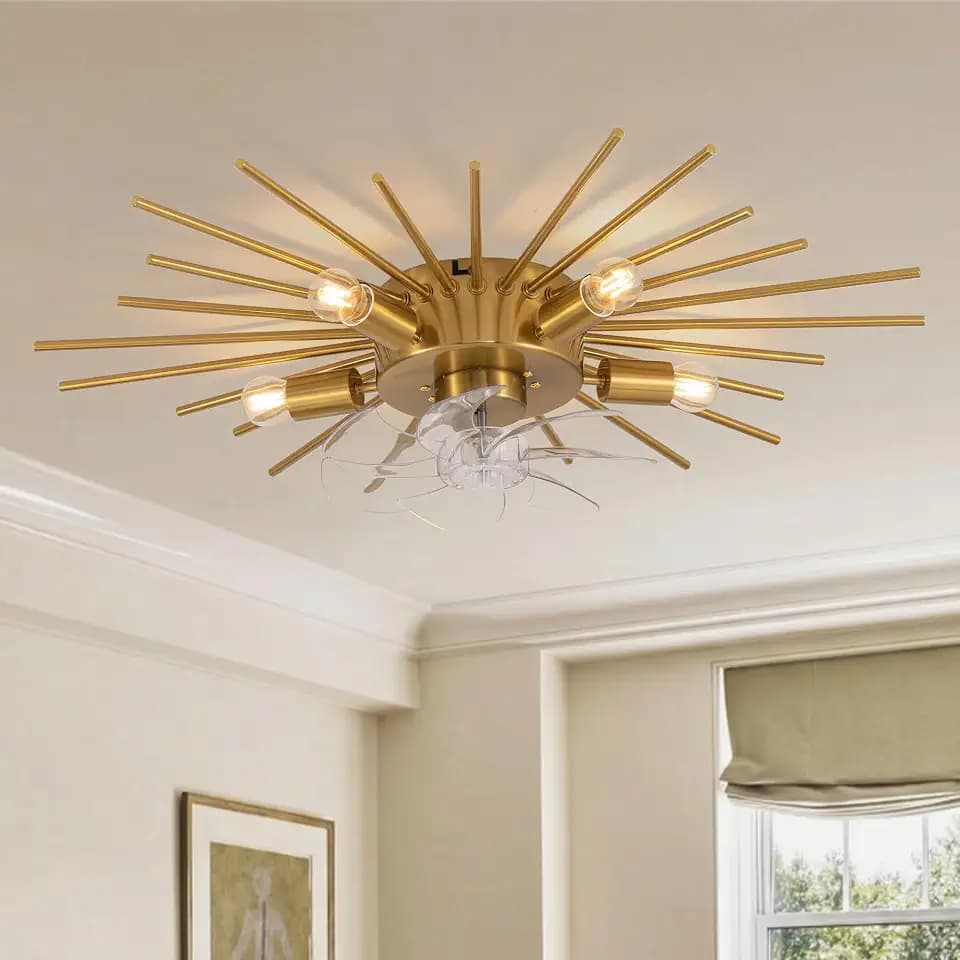 30" Modern Gold Metal Fandelier Ceiling Fans with Lights and Remote Control