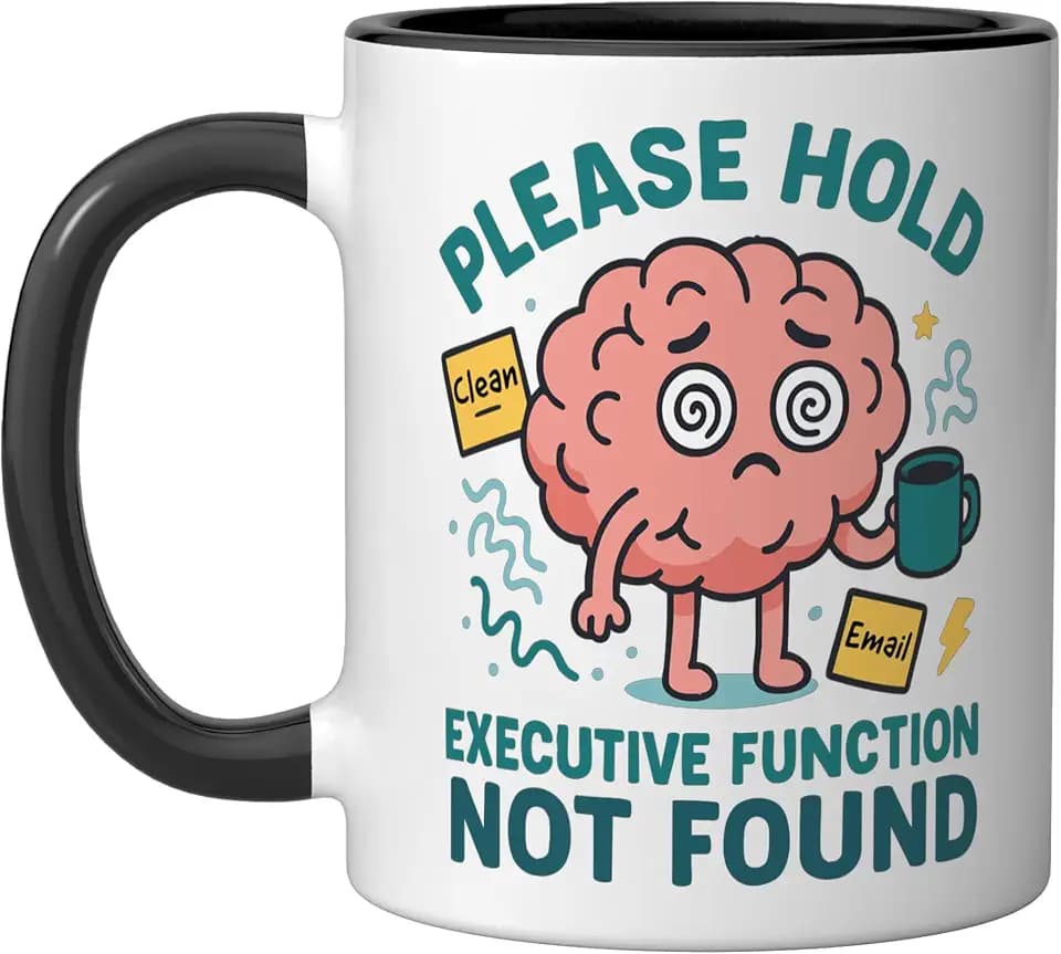 Neurodiverse Brain Executive Function Not Found ADHD Ceramic Mug, Black/White, 11oz