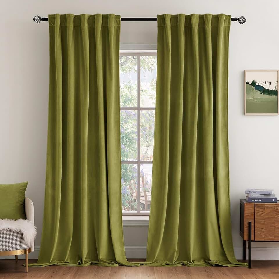 MIULEE Velvet Curtains 52x96 inches 2 Panels Moss Green Blackout Curtains
