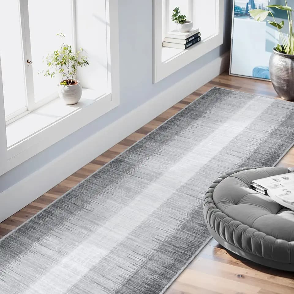Lahome Grey Modern Ombre Kitchen Runner Rug 2.5x8, Washable Hallway Carpet