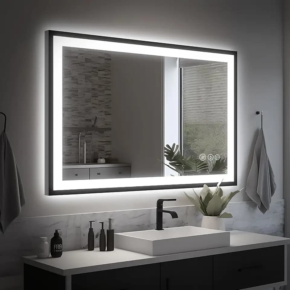 EchosLife 40x24 LED Bathroom Mirror - Black Aluminum Framed
