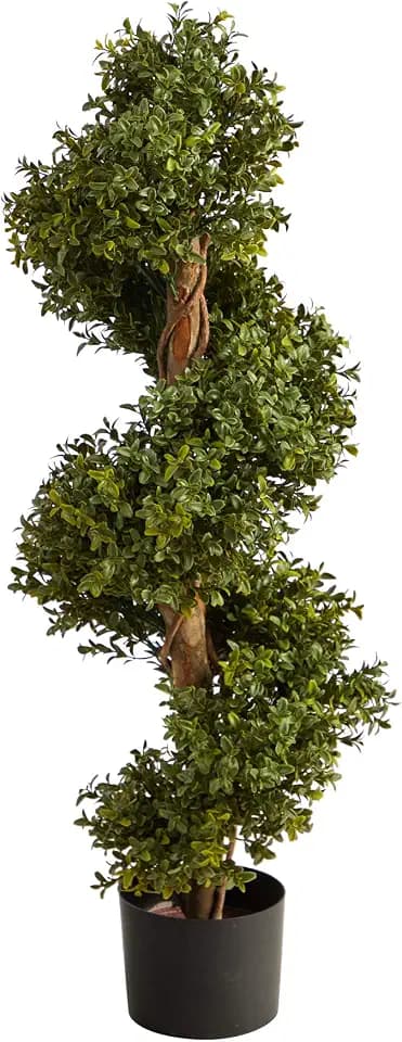 Nearly Natural 33 in Artificial Boxwood Spiral Topiary Tree with Planter