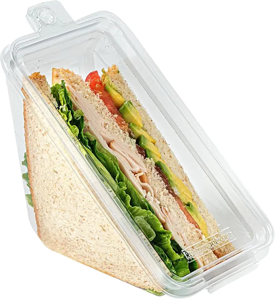 Restaurantware Food Container 100 Pack 7.3" x 3.8" x 3.5" Plastic Hinged Lid Tamper Evident Container Spill Resistant Clear for Sandwich Shop and Bakery Packaging