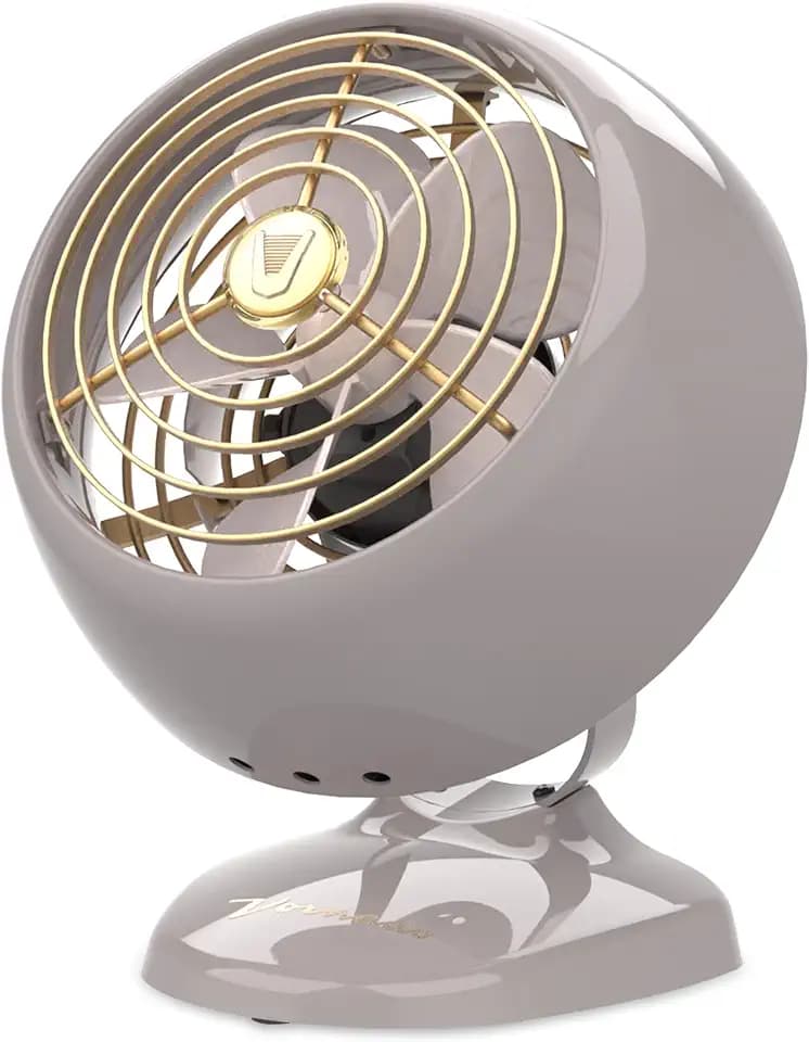 Vornado VFAN™ Mini Classic Vintage Metal Desk Fan, 2-Speed, Adjustable Tilt, Personal Air Circulator for Bedroom, Office, Dorm Room, Portable Quiet, Driftwood
