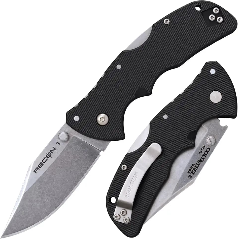 COLD STEEL Mini Recon 1 3" AUS10A Razor-Sharp Blade 4" GFN Handle Tactical Folding Knife w/Tri-Ad Lock, Ambidextrous Pocket/Belt Clip