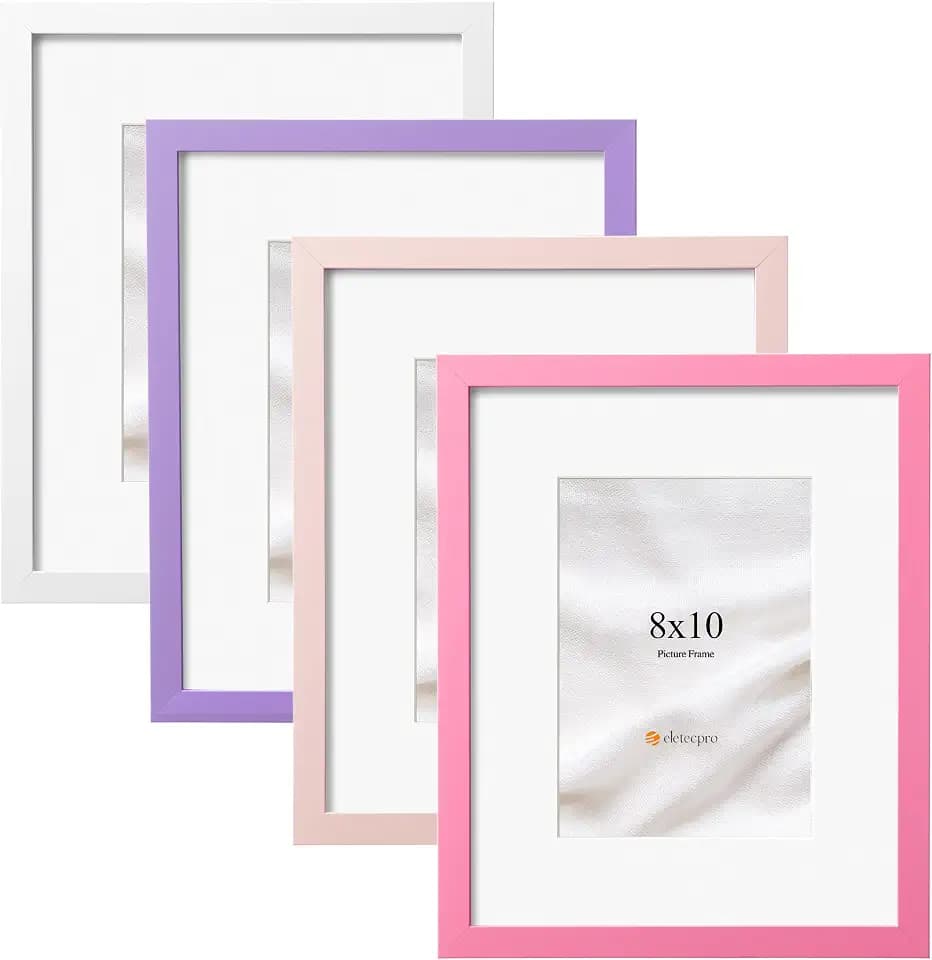 eletecpro 8x10 Colorful Picture Frames 4 Pack Matted to 5x7 for Girls Room