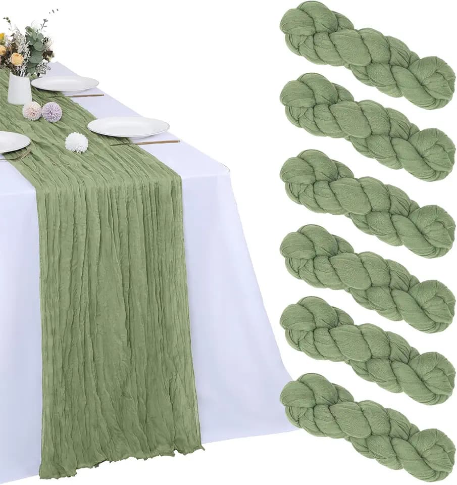 6 Pack Sage Green Cheesecloth Table Runner 35 x 120 Inch