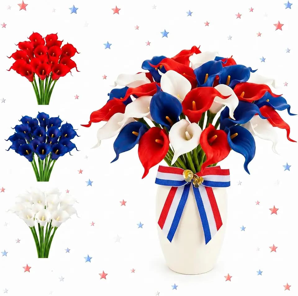 Hoteam 36 Pcs Halloween&Fall Flower Picks 14", Red,White,Blue