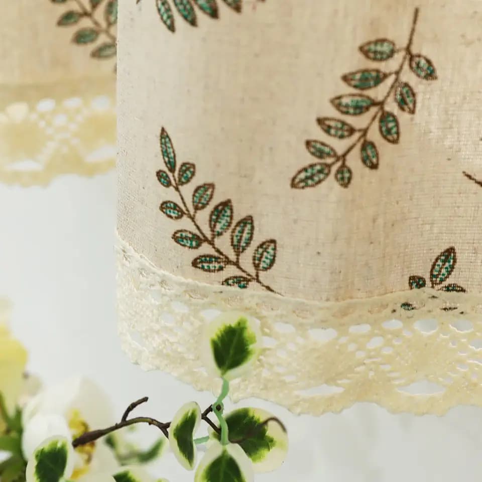 Farmhouse Cotton Linen Tier Curtain 31.4 Inch Long Elegant Leaves Lace Window Treatment Kitchen Bathroom Short Curtain, 1 Panel, Olive Leaves on Beige