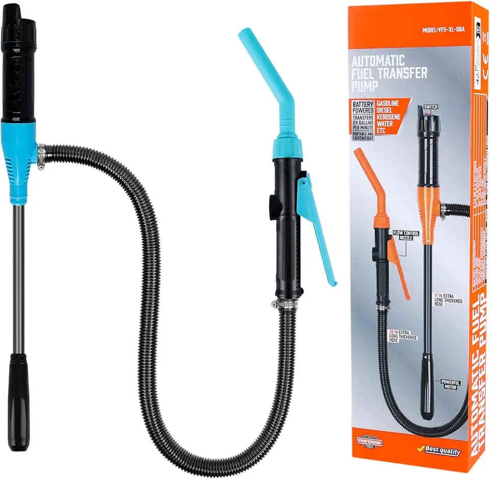 Elektrische Umfüllpumpe Akku, 2.4 GPM (9 L/min) Kraftstoffpumpe für Benzin & Diesel, Tragbare Siphonpumpe mit Schlauch & Durchflussregelung, Batteriebetriebene Flüssigkeitstransferpumpe für Kanister