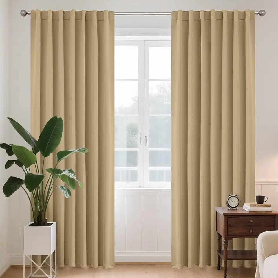 Joydeco Blackout Curtains 96 Inches Long for Bedroom, Curtains 96 Inch Length 2 Panels Set, Room Darkening Curtains & Drapes for Living Room Window (W52 x L96 Inch, Beige), JD21033-BE-96