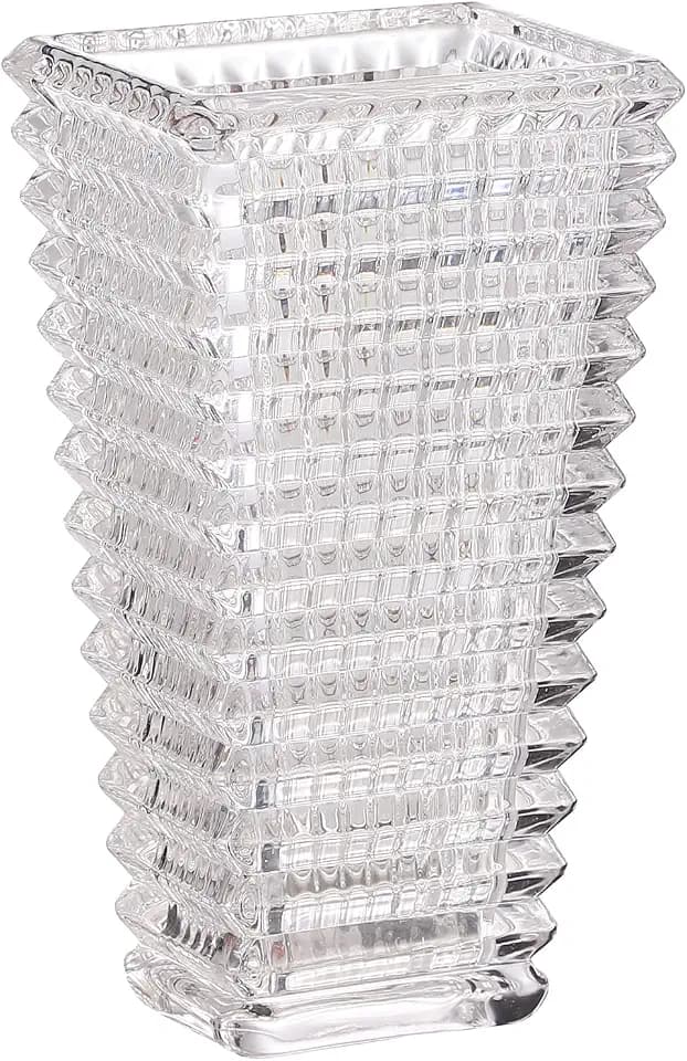 Crystal Vase, Large Crystal Vases for Flowers, Clear Large Flower Vase, Modern Glass Vases for Living Room, Bedroom, Kitchen, Dining Table, Mantle, Wedding, 9 Inches