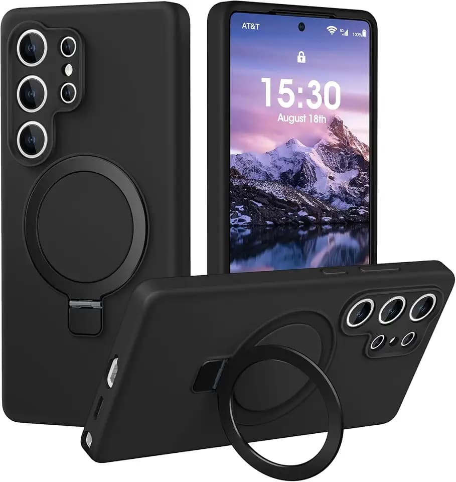 Hülle für Samsung Galaxy S25 Ultra mit Magnet Ring Ständer,Schwarz | Militärschutz Stoßfest Kratzfeste, Vollständiger Kameraschutz, Mikrofaser-Innenfutter Silikon Handyhülle