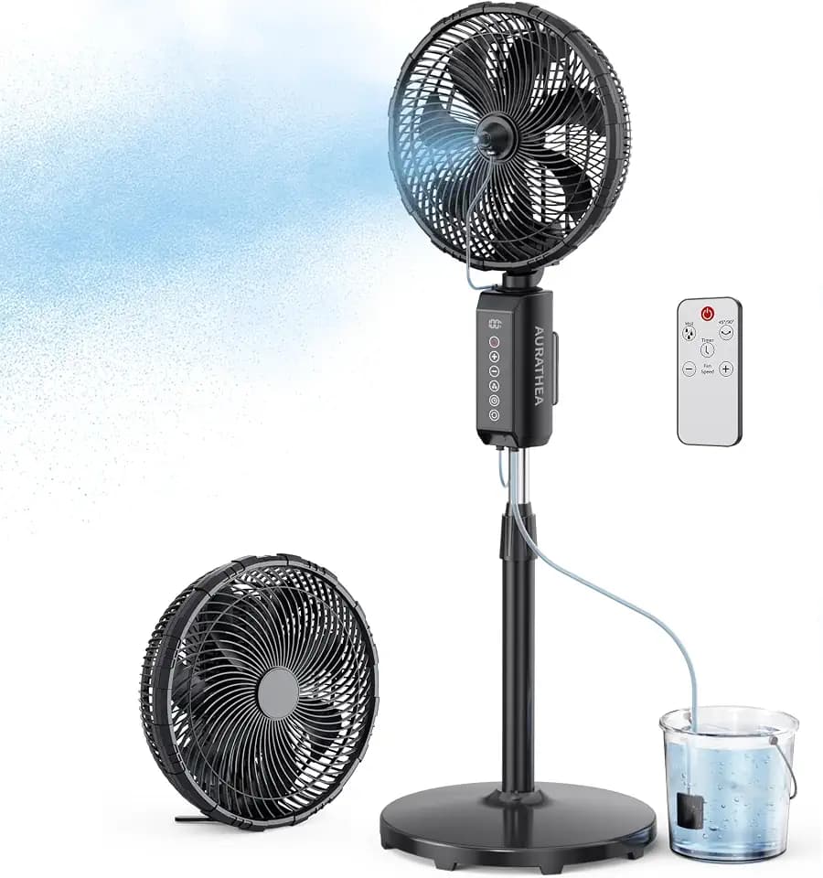 Outdoor Misting Fan 20000mAh, 12-Inch Indoor & Outdoor Oscillating Fan for Patios, Corded & Cordless, 2 In 1 Pedestal & Tabletop InstaCool Cooling Fan with Mister, 7 Speeds, Remote, Timer