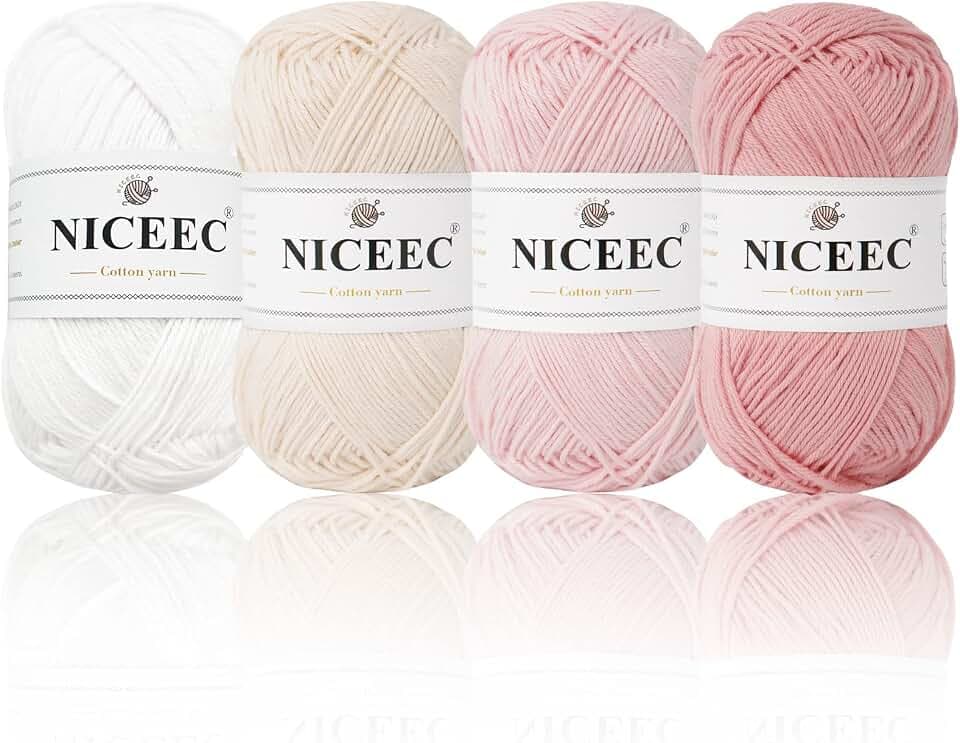 NICEEC 4 Skeins Cotton Yarn Soft Baby Yarn- Color 8