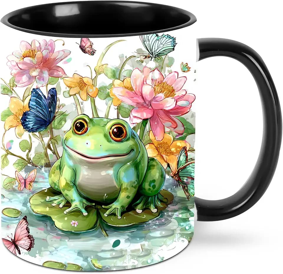 FyLybois Frog Coffee Mug for Women Men Ceramic Tea Cup 11 Ounce Novelty Mugs Drinking Water Cups for Home Office Travel