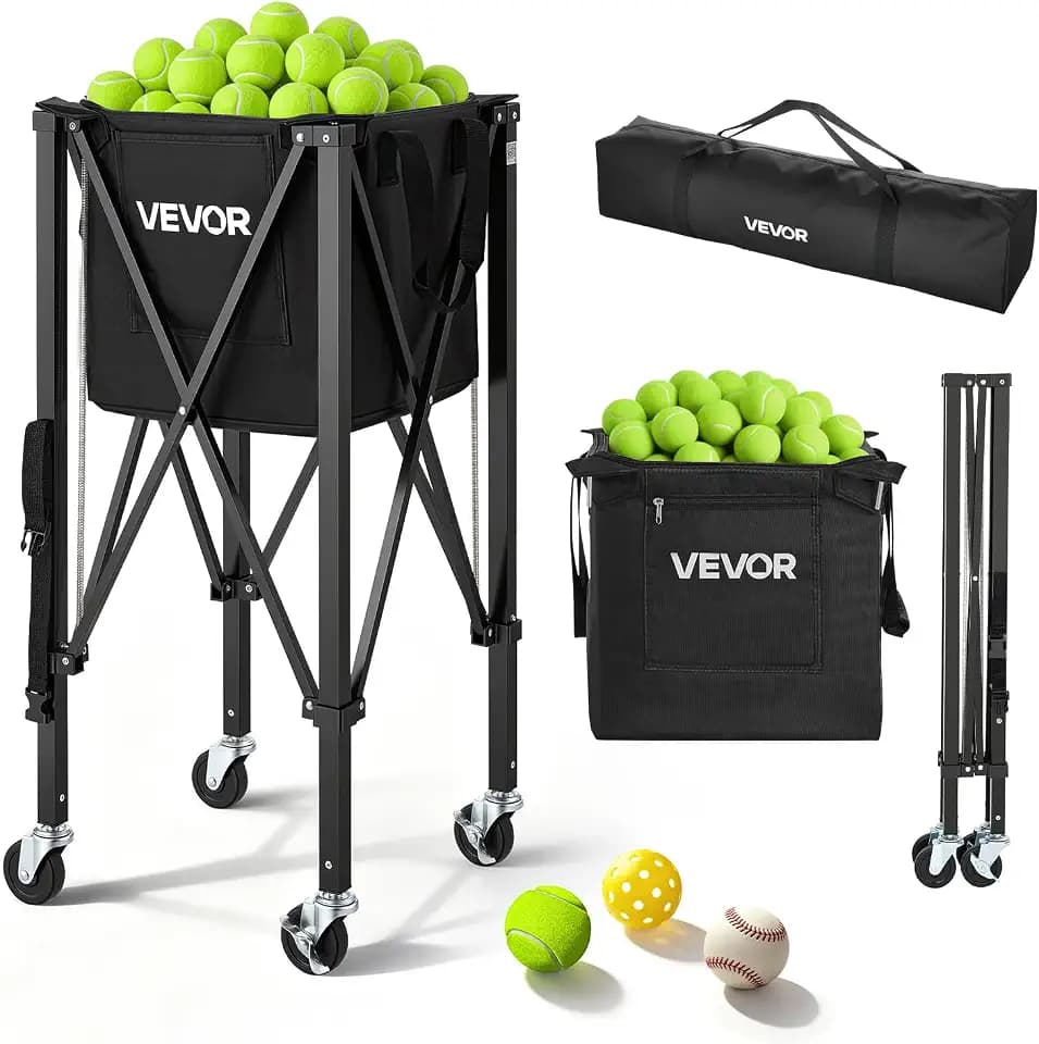 VEVOR Tennis & Pickleball Hopper Holds 200/175/150/120 Balls, 3-in-1 Tennis Foldable Pickleball Basket Cart for Easy Installation, Storage Bag for Tennis Training & Teaching