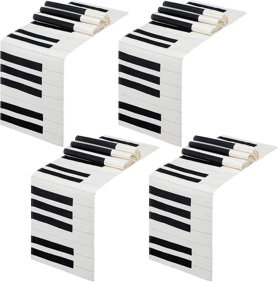 Peryiter 2 Pcs Linen Music Table Runner Musical Notes Piano Table Runner for Music Party Decor for Jazz Wedding Bridal Shower Birthday Patry Supplies, 72'' x 13'' (Piano Style)