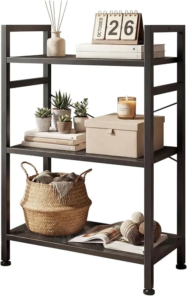 Sweetcrispy 3 Tier Bookshelf, Bookcase Shelf Storage Organizer, Black