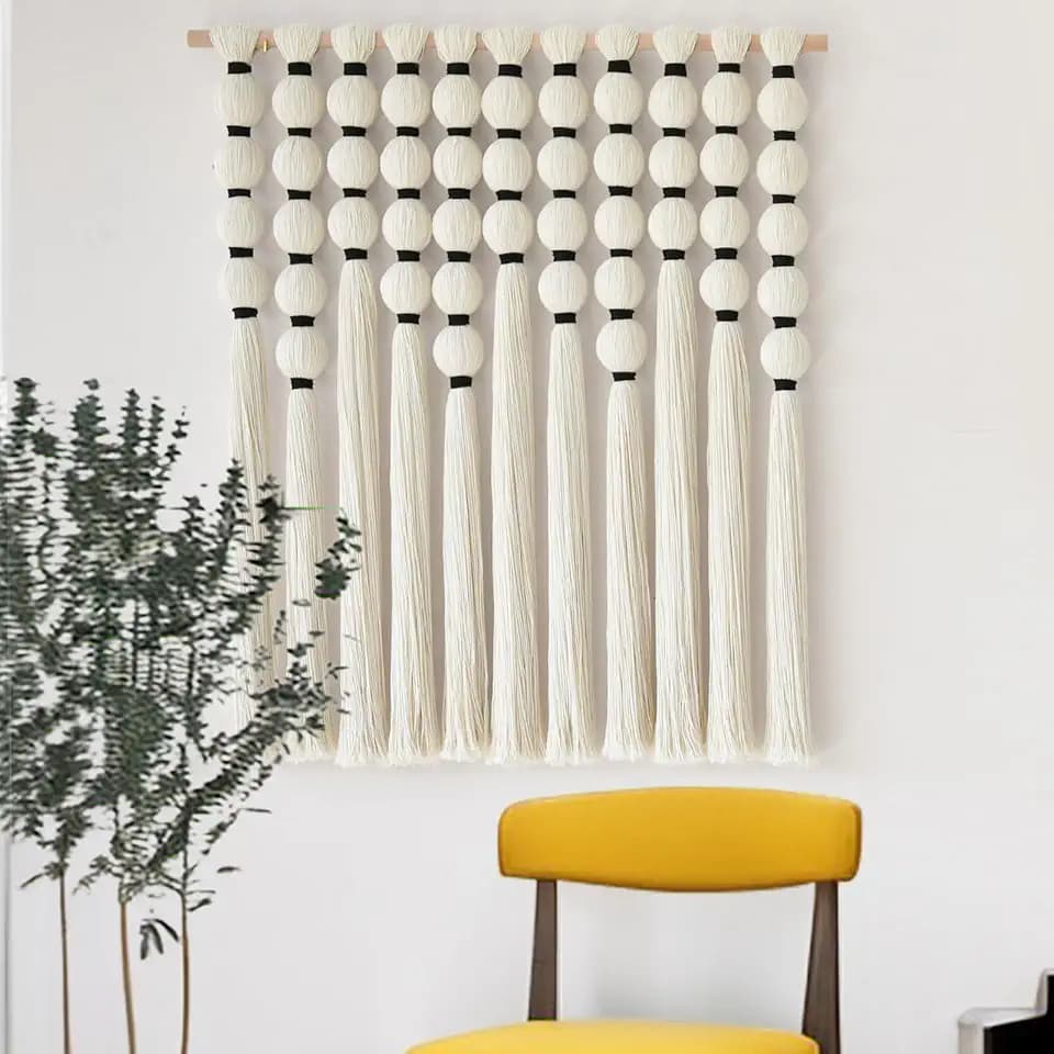 Macrame Wall Hanging Sphericity Textile Fiber Yarn Art Handmade 27"W*31"L