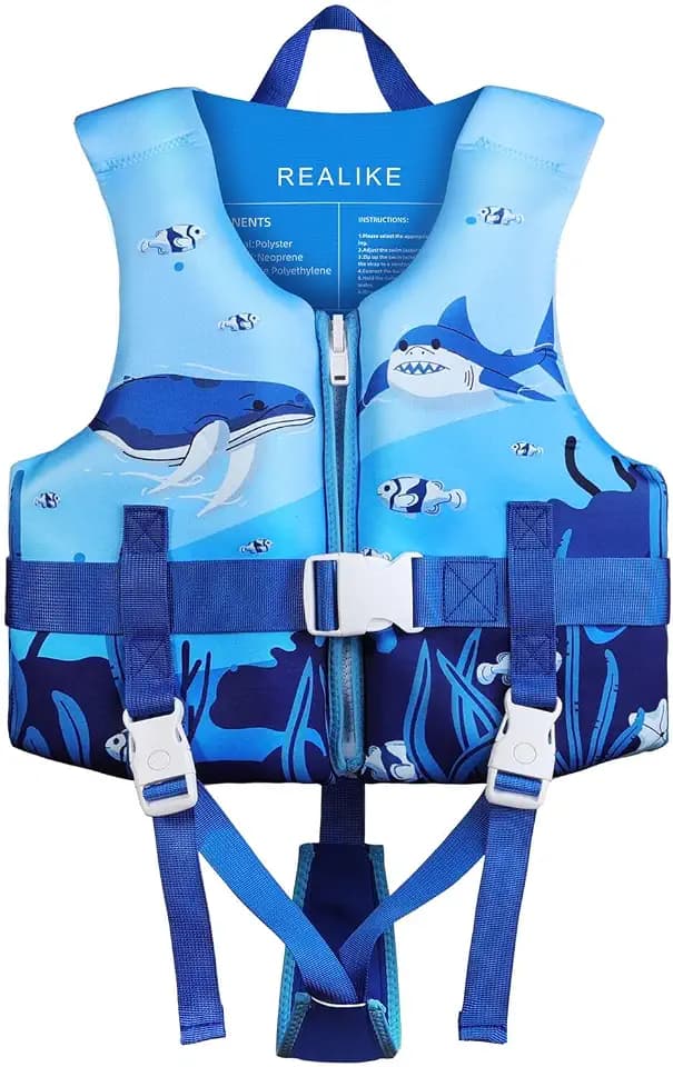 REALIKE Kids Swim Vest for Toddler Adjustable Safety Strap Swimming Aids for Toddlers Children Float Swimsuit, Suitable for Age 2-10 Years/22-88lbs