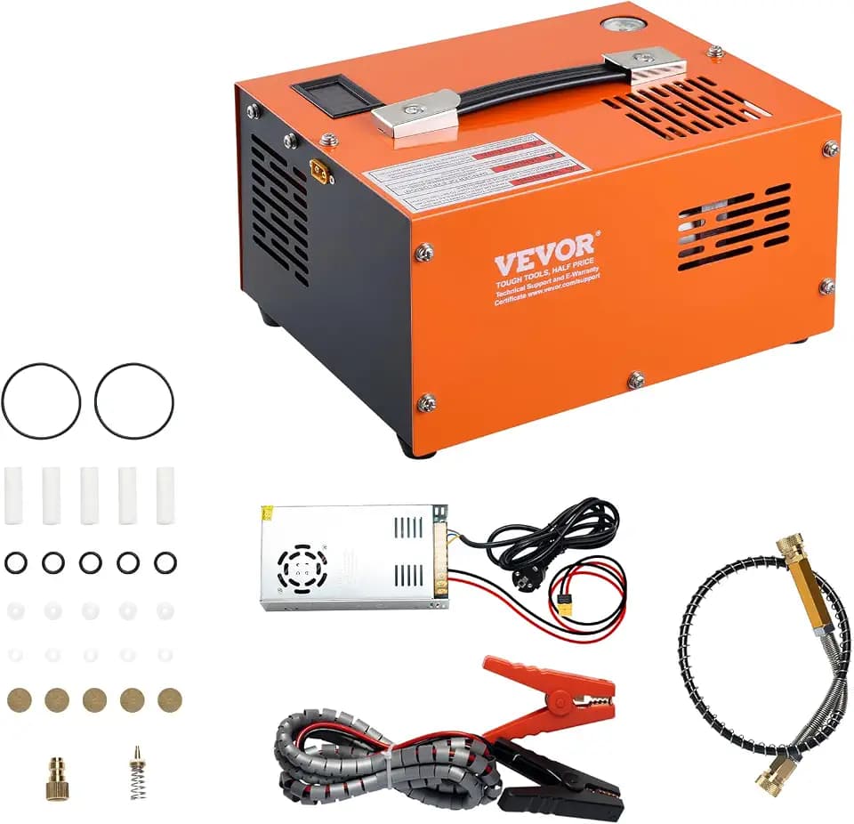 VEVOR PCP Air Compressor, 4500PSI/30Mpa Portable PCP Airgun Compressor with External Converter, DC12V, AC115V | Oil & Water-Free | Manual-Stop Air Rifle, Paintball and Scuba Tank Compressor Pump