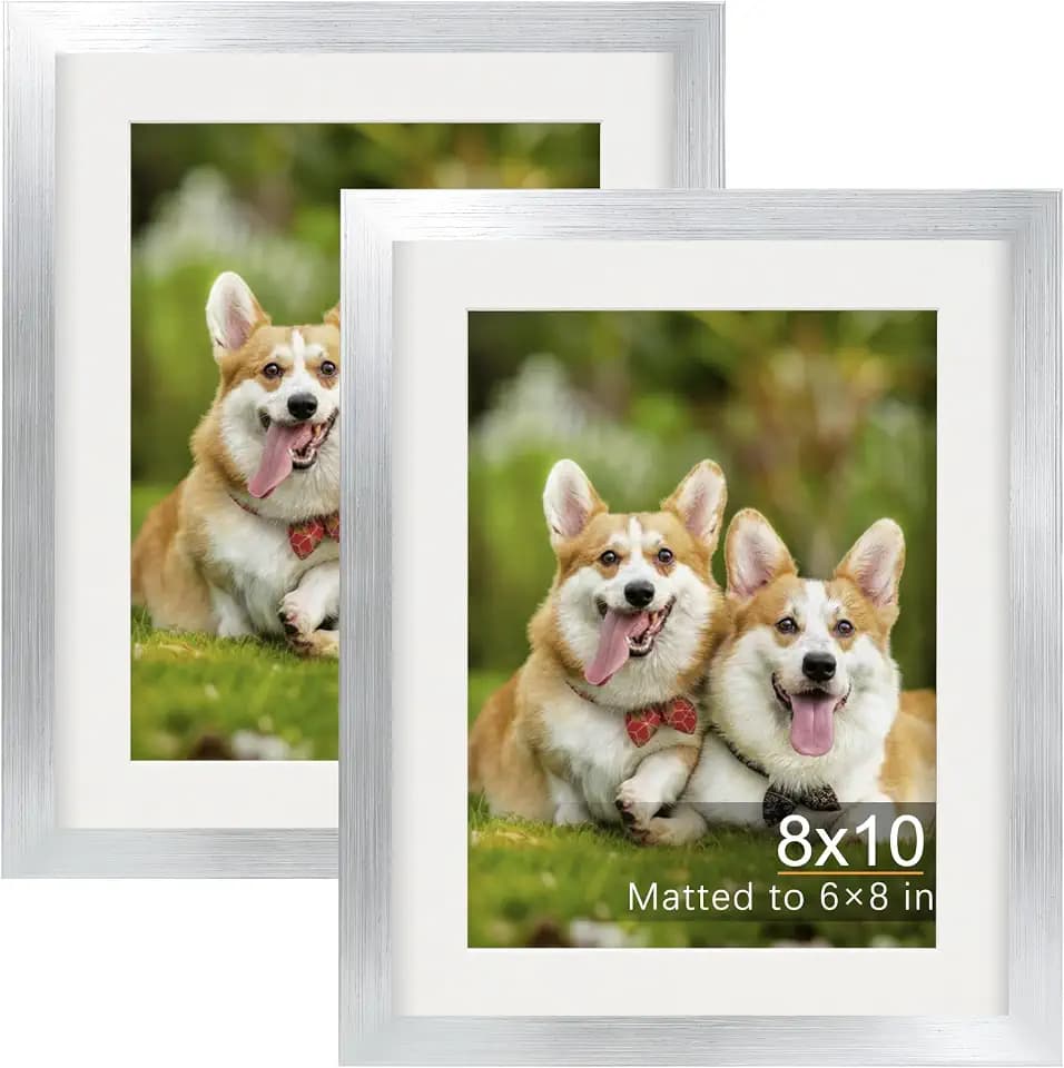 TOFOREVO 8x10 Picture Frames with 6x8 Mat Set of 2, Silver