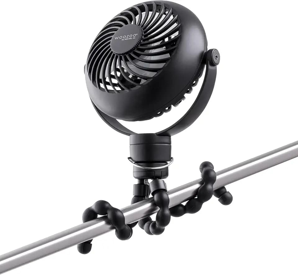 IRIS USA WOOZOO Portable Personal Fan, USB-C Charging, Tripod Stand, Black