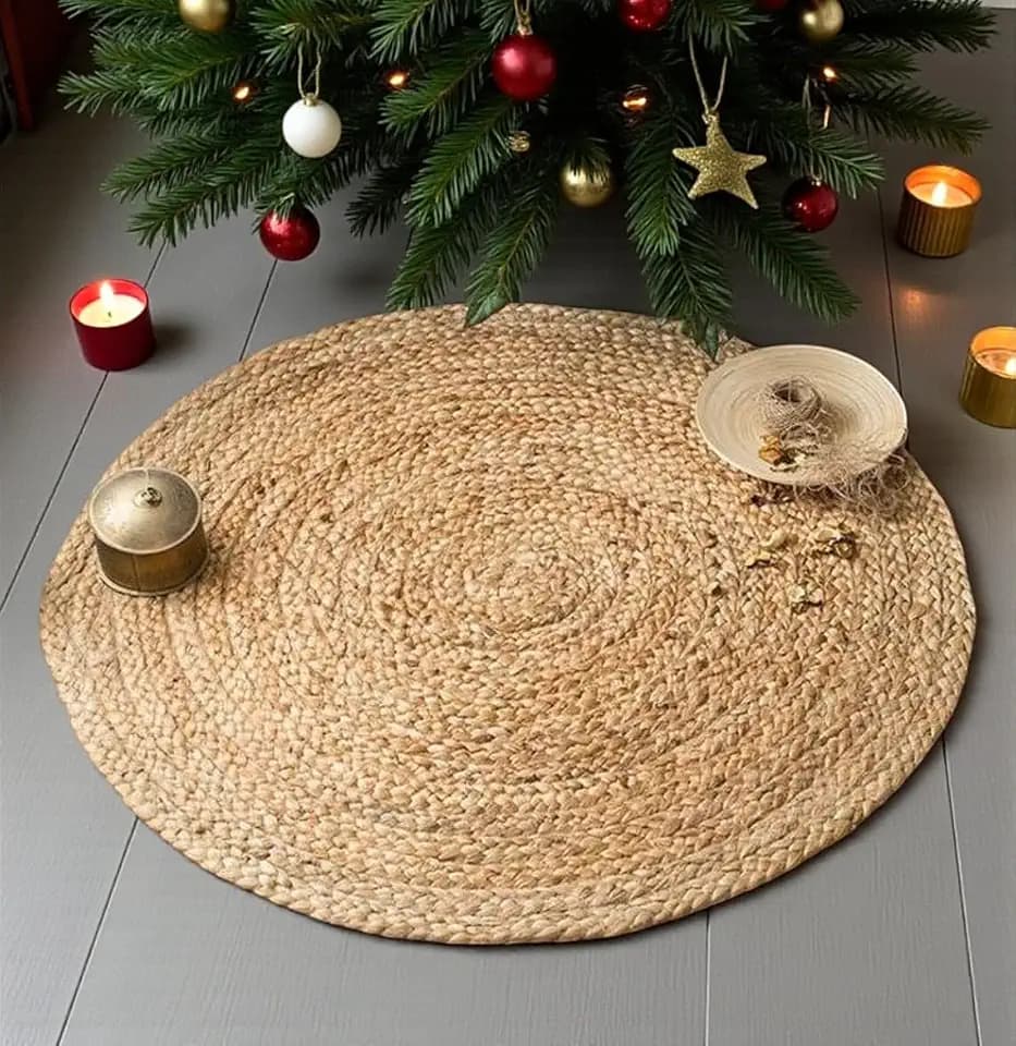 MDS® Pack of 1 Handwoven Braided Jute Area Rug - 3 Feet Round - Natural Reversible for Home Decor, Living Room Doormat Kitchen, Entryway Rug, Jute Burlap Braided Rag, Rustic, Farmhouse (3' Round)