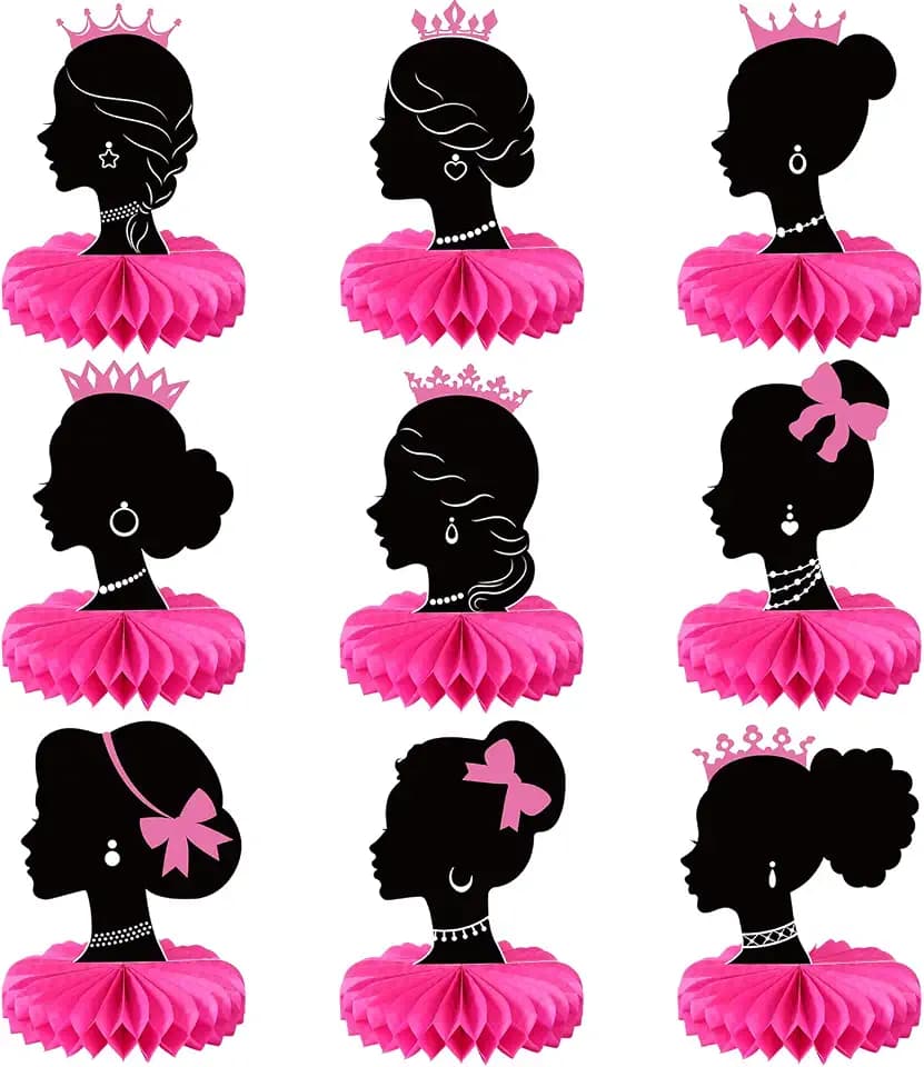 Faccito 9 Pcs Hot Pink Birthday Party Decorations 3D Black and Pink Princess Honeycomb Centerpieces Princess Table Toppers Decoration for Birthday Bridal Bachelorette Party Supplies
