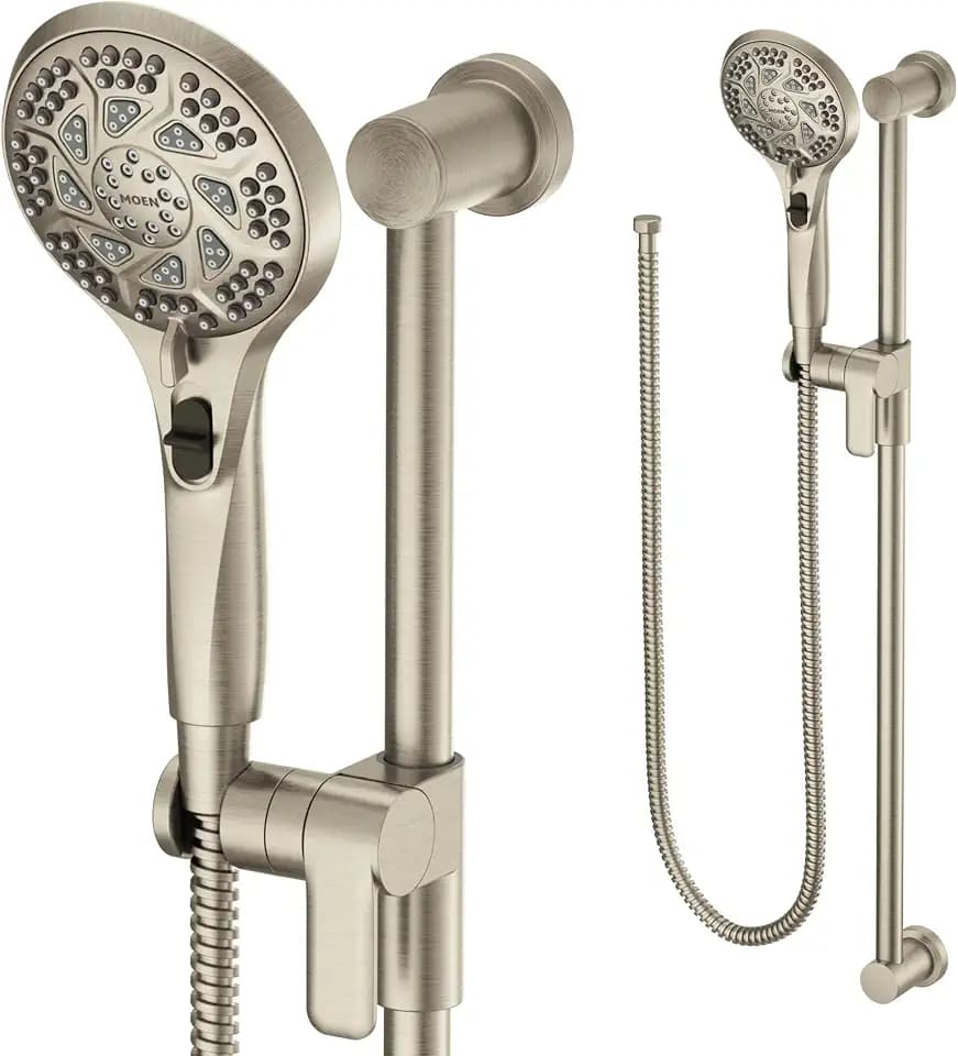 Moen Brushed Nickel 5-Function Massaging Handshower with Toggle Pause, Includes 30-Inch Slide Bar and 69-Inch Hose, 3671EPBN
