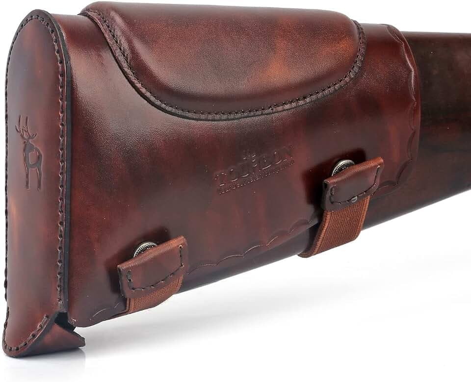 Tourbon Leather Rifle Stock Protective Holder Slip on Recoil Pad Cheek Rest Riser (Dark Brown)