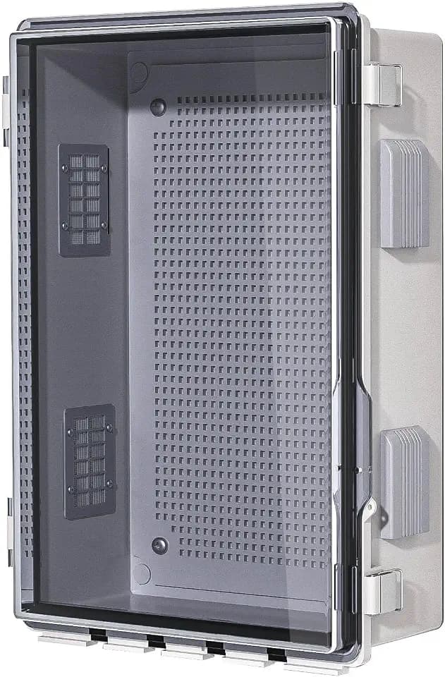 ABS Electrical Junction Box, Ventilated Design, Cable Grommets, IP65 Waterproof Enclosure, Indoor/Outdoor Use with Mounting Panel. (Clear Cover, 15.7"x11.8"x7.1")