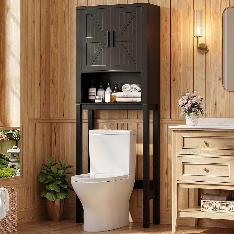 Garvee Over The Toilet Storage Cabinet with Adjustable Shelf, Black
