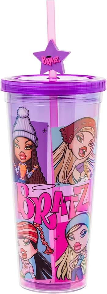 Silver Buffalo Bratz Dolls Pink Purple Fashion, Plastic Cold Cup, 24oz