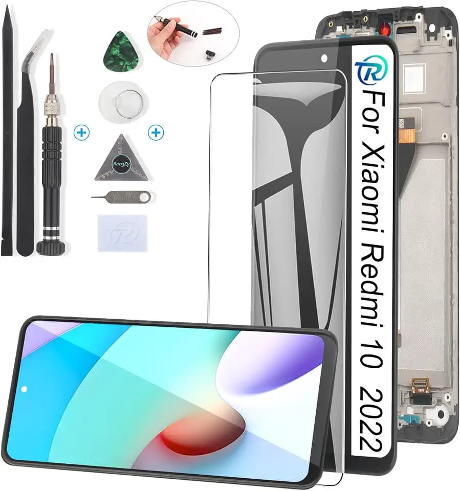 RongZy Ersatz Display Kompatibel für Xiaomi Redmi 10 2022 21121119SG Touchscreen Bildschirm Digitizer Glas Assembly + Reparatur Tools(6.5'',Schwarz mit Rahmen)