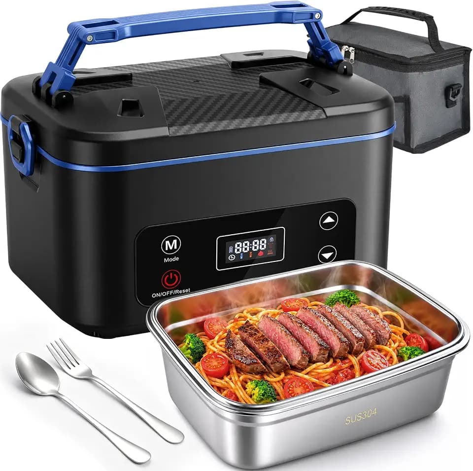 Heated Lunch Box, Electric Lunch Box for Adults, Lunch Box Battery Powered with Automatic Heating, 5.5 Cups Portable Leakproof Lunch Box for Men, Food Warmer Suitable For Trucks Offices