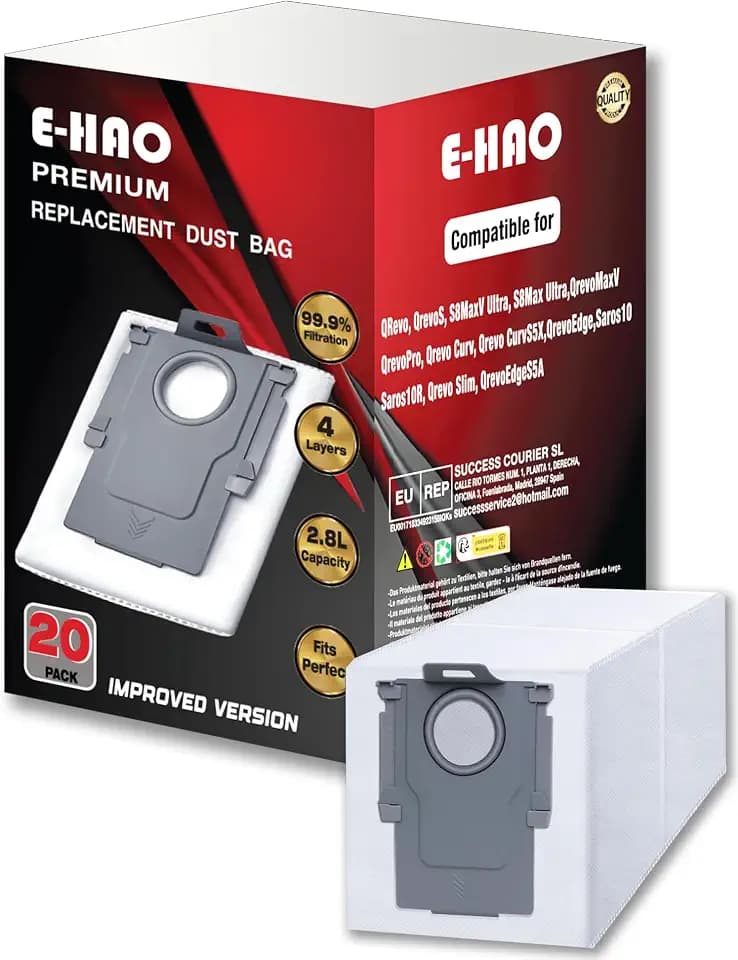 20 Pack Vacuum Dust Bags for Roborock Saros, QV, Qrevo, S8 Max series