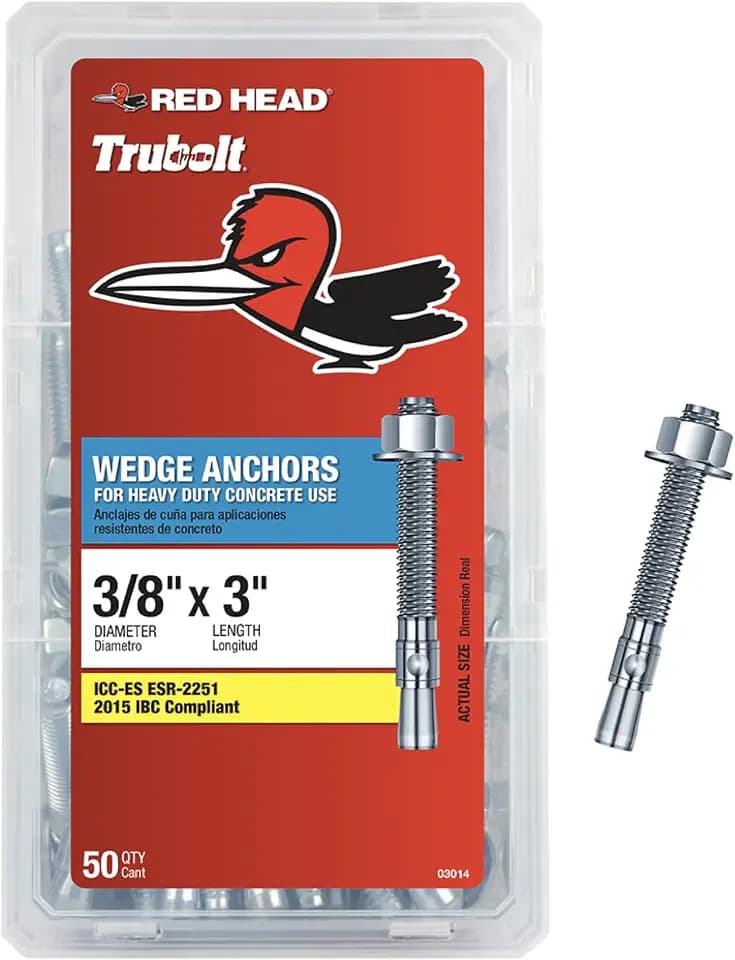 Red Head TruBolt 3/8 x 3 Heavy-Duty Wedge Concrete Anchors, 50 PCS