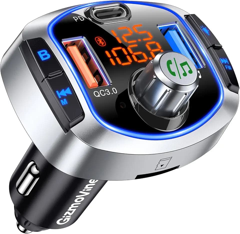 GizmoVine Bluetooth Adapter Auto, FM Transmitter 81W mit Bluetooth 5.4
